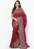 Bunkar Supernet Embriodery Banarasi Fancy Rani Pink Saree