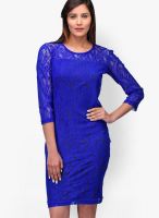 Color Cocktail Blue Colored Embroidered Bodycon Dress
