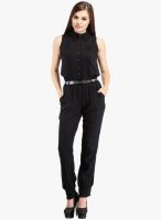 Cottinfab Black Solid Jumpsuit With Belt