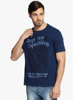 Difference of Opinion Blue Printed Round Neck T-Shirt