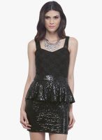 Faballey Black Embellished Peplum Dress