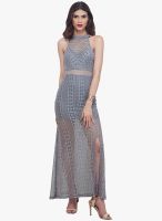 Faballey Grey Lace Maxi Dress