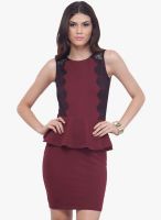 Faballey Maroon Solid Bodycon Dress