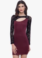 Faballey Maroon Solid Bodycon Dress