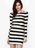 Faballey White Colored Striped Bodycon Dress