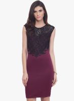 Faballey Wine Embroidered Bodycon Dress