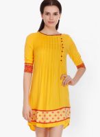 Fusion Beats Yellow Colored Printed Shift Dress