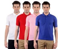 Gdivine Solid Men's Polo Neck Pink, Blue, White, Red T-Shirt(Pack of 4) Gdivine Solid Men's Polo Neck Pink, Blue, White, Red T-Shirt(Pack of 4)