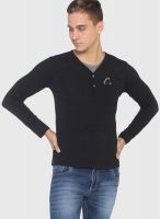 Globus Black Solid Henley T-Shirts