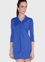 Globus Blue Colored Solid Bodycon Dress