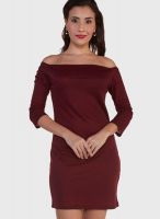 Globus Wine Colored Solid Bodycon Dress