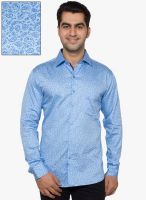HANCOCK Blue Printed Slim Fit Casual Shirt