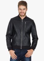 Hypernation Black Solid Leather Jacket