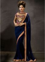 Hypnotex Blue Embroidered Saree