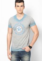 Incult Grey Melange Solid V Neck T-Shirts