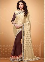 Inddus Beige Embroidered Saree