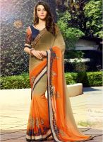 Inddus Beige Embroidered Saree