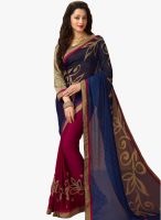 Inddus Blue Embroidered Saree