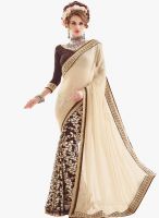 Inddus Cream Printed Saree