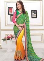 Inddus Green Georgette Embroidered Bandhej Saree