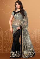 Inddus Grey Embroidered Saree