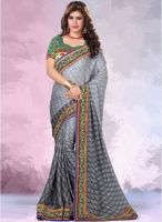 Inddus Grey Printed Saree