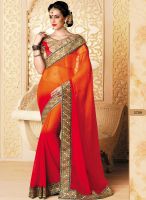 Inddus Orange Embroidered Saree