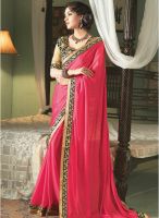 Inddus Pink Embroidered Saree