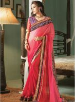 Inddus Pink Embroidered Saree