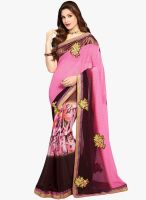 Inddus Pink Embroidered Saree