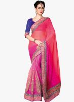 Inddus Pink Embroidered Saree