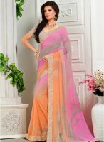 Inddus Pink Printed Saree