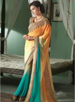 Inddus Yellow Embroidered Saree