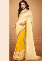 Inddus Yellow Embroidered Saree