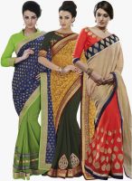 Indian Women By Bahubali Pack Of 3 Multicoloured Colored Embroidered Saree