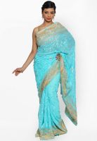 Jashn Blue Embroidered Saree