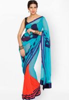 Jashn Blue Printed Saree