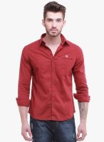 Jogur Maroon Solid Slim Fit Casual Shirt