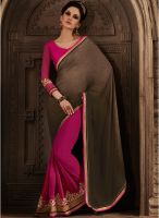 Kalista Fashions Brown Embroidered Saree