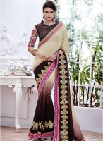 Kalista Fashions Cream Embroidered Saree