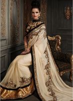 Kalista Fashions White Embroidered Saree