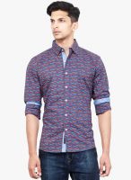 La Seven Blue Printed Slim Fit Casual Shirt