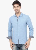 La Seven Light Blue Solid Slim Fit Casual Shirt