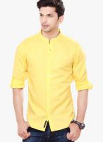 La Seven Yellow Linen Slim Fit Casual Shirt