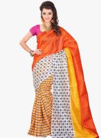 Lookslady Orange Printed Saree