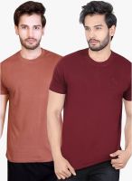 Lucfashion Pack Of 2 Multicoloured Solid Round Neck T-Shirt
