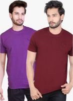 Lucfashion Pack Of 2 Multicoloured Solid Round Neck T-Shirt