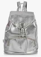 Miss Bennett London Silver Metallic Backpack With Buckle