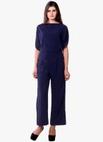 Miss Chase Navy Blue Half Sleeve Solid Flared Maxi Jumpsuit