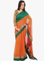 Moiaa Orange Printed Georgette Saree With Blouse